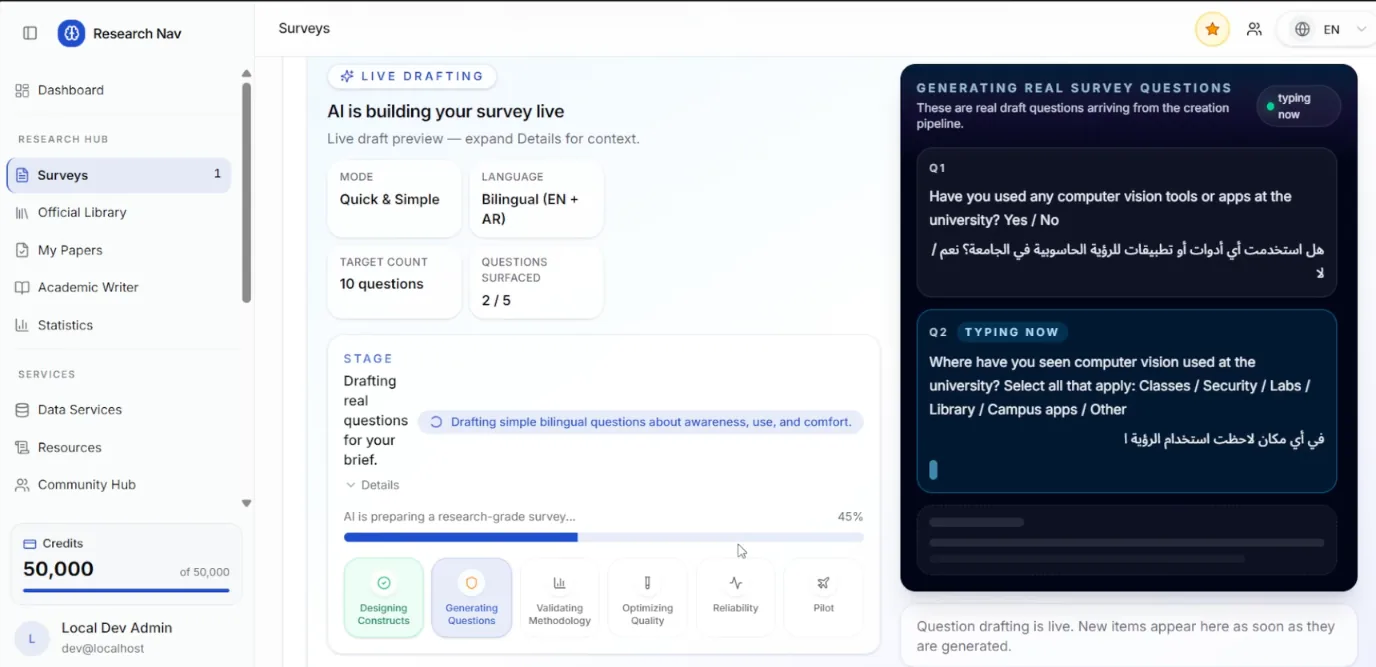 ResearchOS — AI survey generation workflow